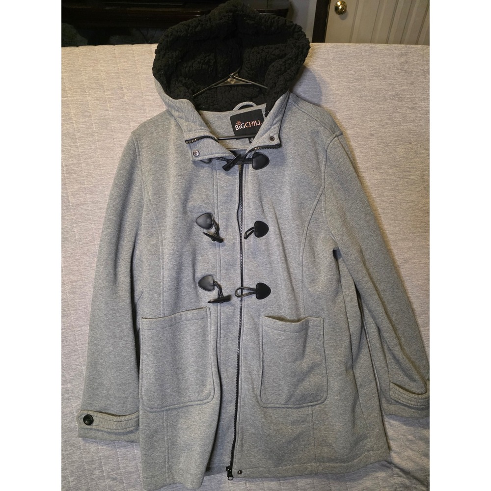 1502 Big Chill Gray Fleece Toggle Coat Sherpa Lined Hooded Jacket XL LC172450